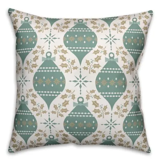 Green & White Christmas Ornaments Pattern Throw Pillow {1}