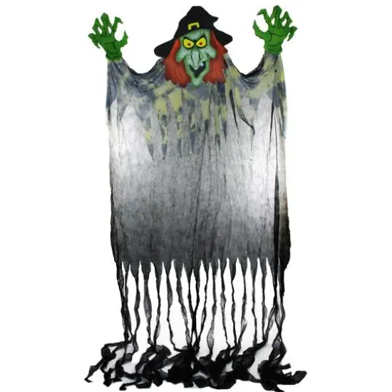 11ft. Spine-Chilling Witch with Green Hands Hanging Halloween Decoration {1}