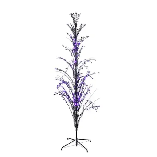 6ft. Halloween Purple LED Lighted Cascade Twig Tree {1}