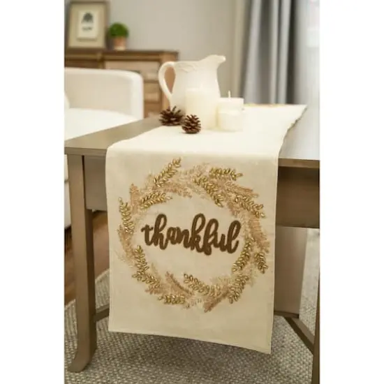 Glitzhome&reg; Embroidered Fabric Thanksgiving Table Runner {3}