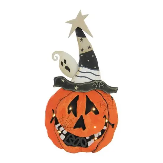 13" LED Standing Wood Pumpkin Halloween Decoration {1}