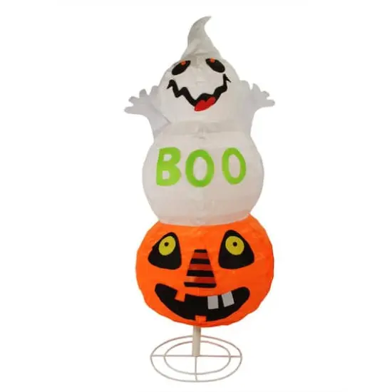 37" Lighted Spooky "BOO" Ghost on Jack-o-Lantern Pumpkin Halloween Decoration {1}