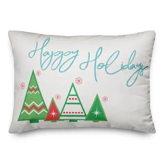 Happy Holidays Striped Trees Throw Pillow {1}