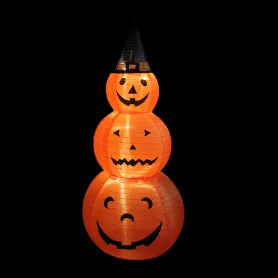 48" Pre-Lit Pumpkins with Witch Hat Halloween Outdoor Decoration {3}