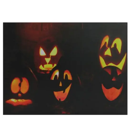 LED Lighted Silly & Spooky Jack-O-Lanterns Halloween Canvas Wall Art {1}