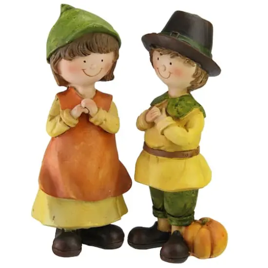 7.5" Boy & Girl Pilgrim Thanksgiving Figurine Set {1}
