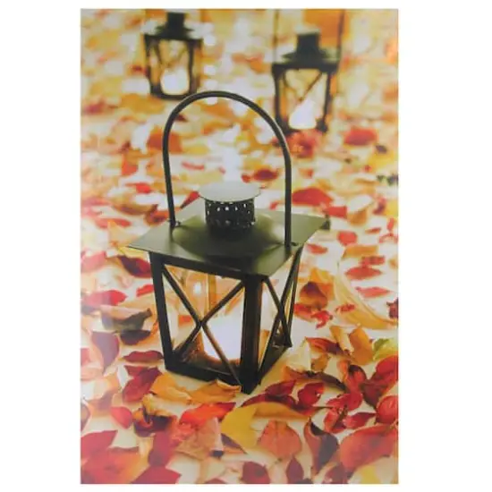 LED Lighted Fall Foliage & Lanterns Canvas Wall Art {1}