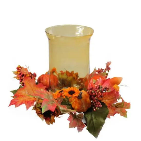 10" Autumn Sunflower & Pumpkin Hurricane Pillar Candle Holder {1}