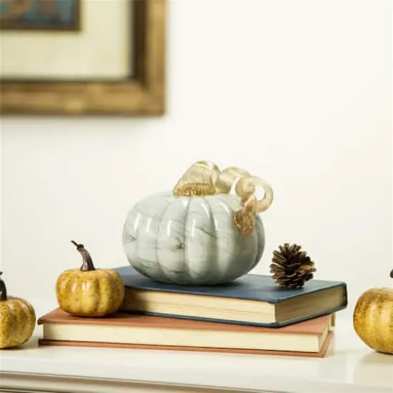 Glitzhome&reg; Small Marble Glass Pumpkin, Gray {7}