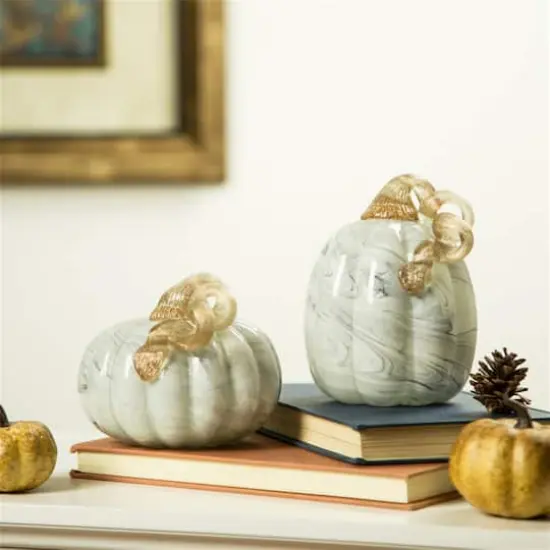 Glitzhome&reg; Small Marble Glass Pumpkin, Gray {8}