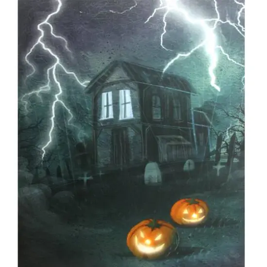 Haunted House with Jack-O'-Lanterns LED Canvas Wall Art {1}