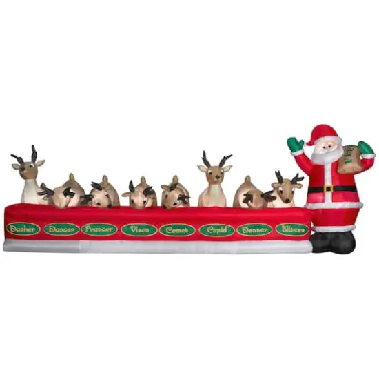 6ft. Airblown&reg; Inflatable Christmas Santa Feeding Eight Reindeer {1}