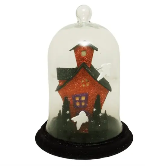9" Spooky Haunted House with Ghosts Lighted Halloween Dome Cloche {1}