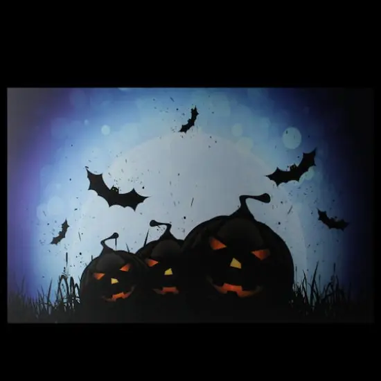 LED Lighted Jack-O-Lanterns & Bats Halloween Canvas Wall Art {4}