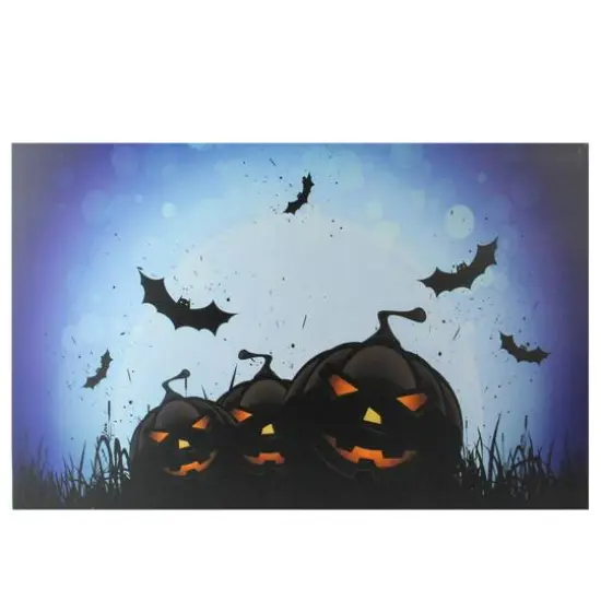 LED Lighted Jack-O-Lanterns & Bats Halloween Canvas Wall Art {1}