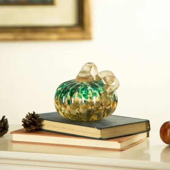 Glitzhome&reg; Small Glitter Glass Pumpkin, Blue & Gold {6}