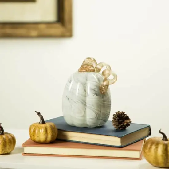 Glitzhome&reg; Marble Tall Marble Glass Pumpkin, Gray {7}