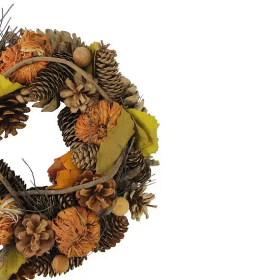 13.25" Unlit Autumn Harvest Artificial Pine Cones & Gourds Thanksgiving Wreath {3}
