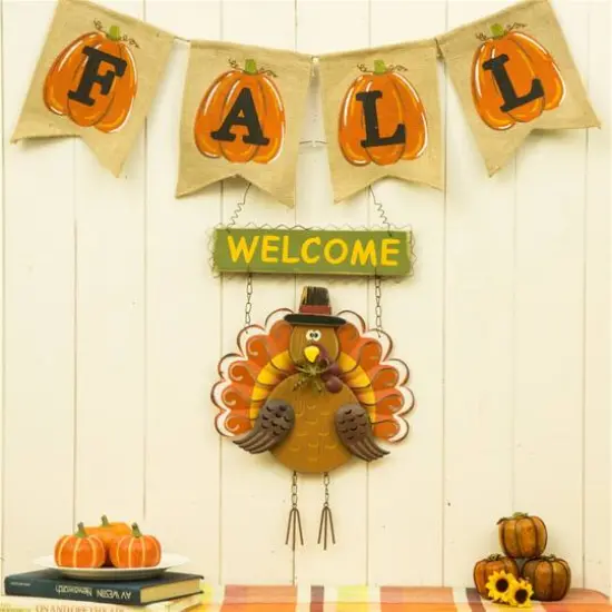 Gitzhome&reg; 18" Iron & Solid Wood Turkey Welcome Wall D&eacute;cor {7}