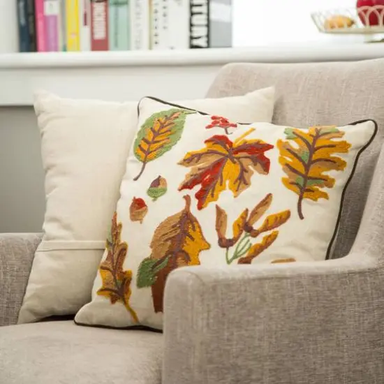 Glitzhome&reg; Embroidered Fall Leaves Pillow {3}