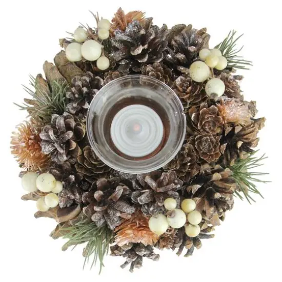 7.25" Autumn Artificial Foliage Pine Cone Votive Candle Holder {3}