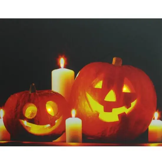 Jack-o'-Lanterns with Candles LED Canvas Wall Art {1}