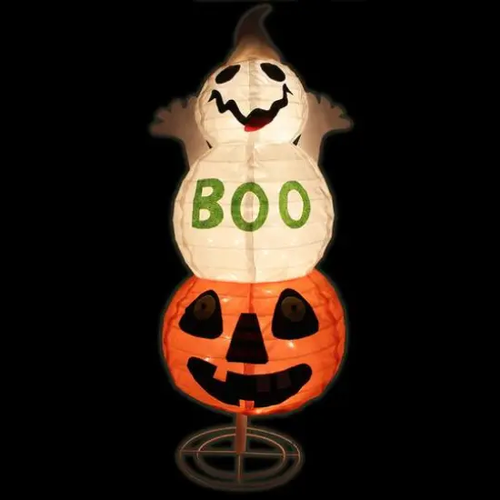 37" Lighted Spooky "BOO" Ghost on Jack-o-Lantern Pumpkin Halloween Decoration {3}