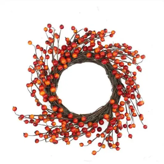 14" Unlit Autumn Harvest Artificial Orange & Red Berry Wreath {1}