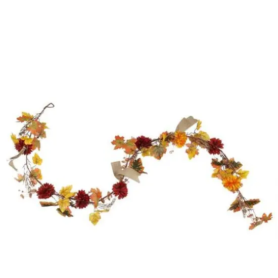 6ft. Unlit Autumn Harvest Thanksgiving Mixed Fall Leaf & Mum Flower Garland {1}