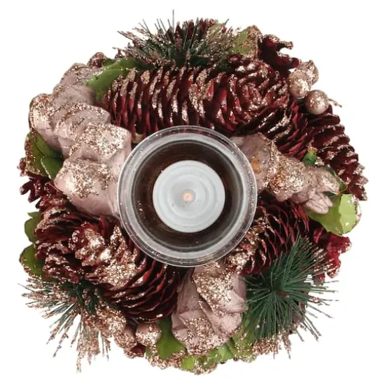 7" Artificial Dusty Rose & Pine Cone Christmas Votive Candle Holder {3}