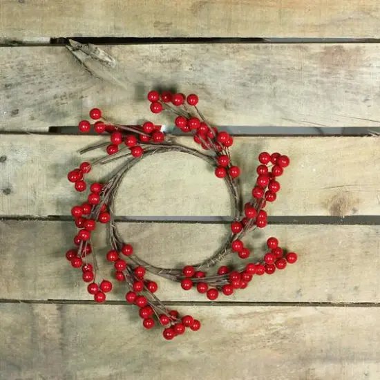 9" Artificial Red Berries Christmas Candle Holder Ring {3}