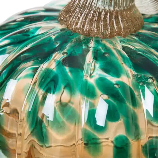 Glitzhome&reg; Small Glitter Glass Pumpkin, Blue & Gold {4}
