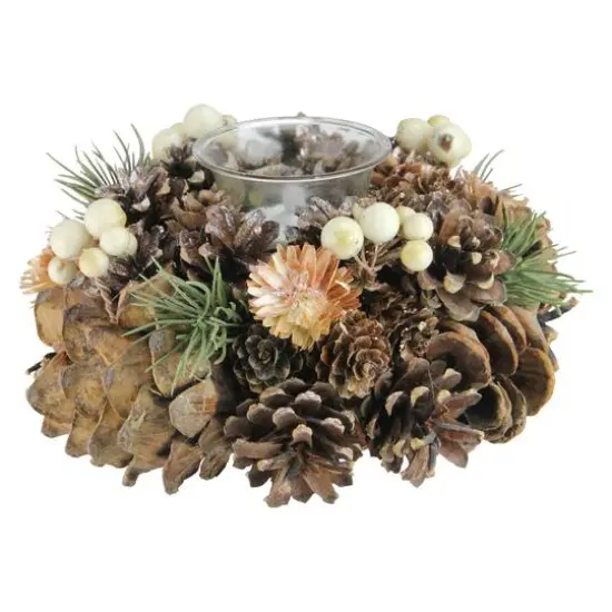 7.25" Autumn Artificial Foliage Pine Cone Votive Candle Holder {1}