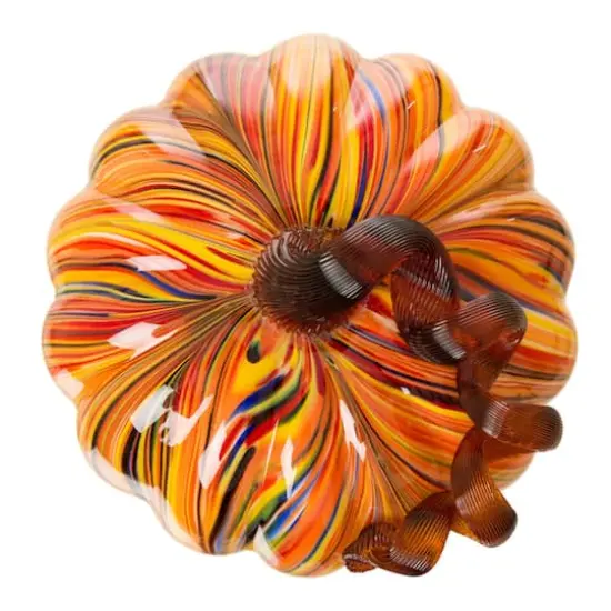 Glitzhome&reg; Large Glass Pumpkin, Multicolor Stripes {4}
