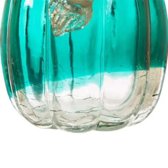 Glitzhome&reg; Crackle Glass Pumpkin, Turquoise {3}