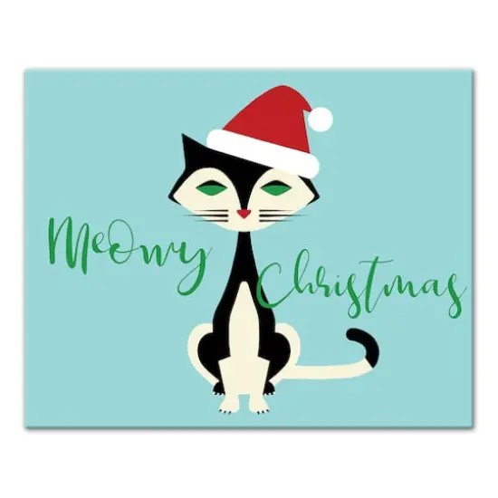 Midcentury Modern Christmas Cat Canvas Wall Art {1}