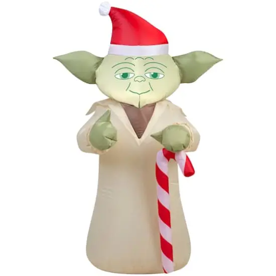 3.5ft. Airblown&reg; Inflatable Christmas Star Wars&trade; Yoda&trade; with Candy Cane {1}