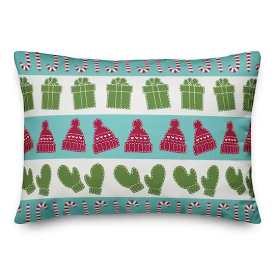 Candy Canes, Mittens & Hats Pattern Throw Pillow {1}