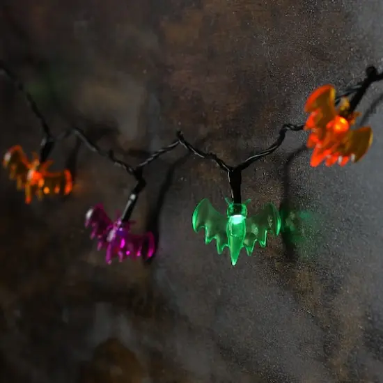 10ct. Multi-color LED Bat Halloween Novelty String Lights {4}