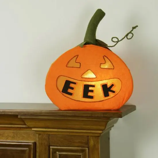 Orange Felt LED Lighted "EEK" Jack-o-Lantern Halloween Pumpkin {3}