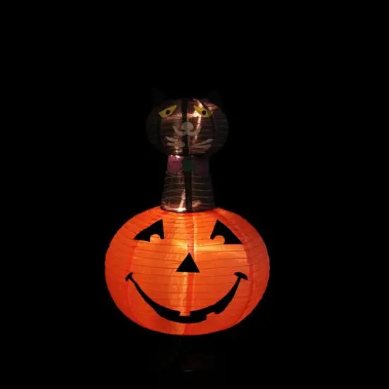 36" Pre-Lit Black Cat In Pumpkin Halloween Outdoor Decoration {3}