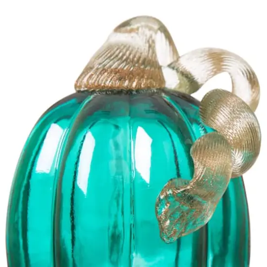 Glitzhome&reg; Crackle Glass Pumpkin, Turquoise {4}