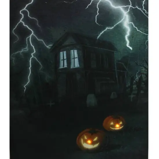 Haunted House with Jack-O'-Lanterns LED Canvas Wall Art {3}