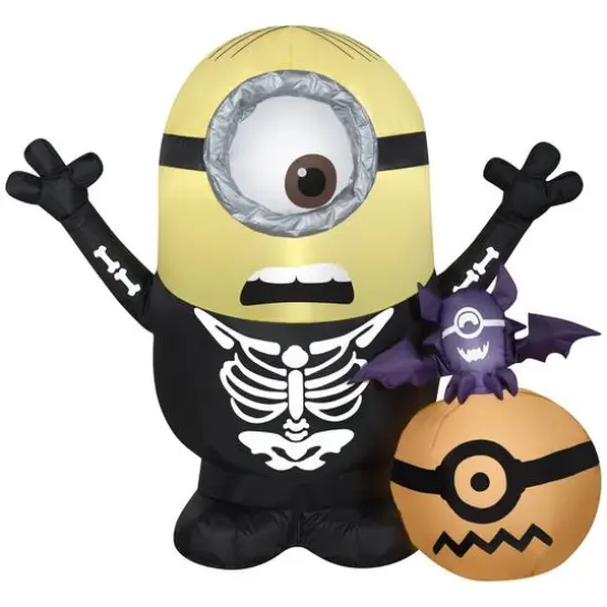 3ft. Airblown&reg; Inflatable Halloween Minion Skeleton with Pumpkin {1}