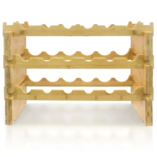 Sorbus Natural 3-Tier Stackable Bamboo Wine Rack {4}