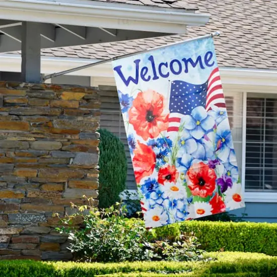 Welcome Patriotic Floral Outdoor House Flag {3}
