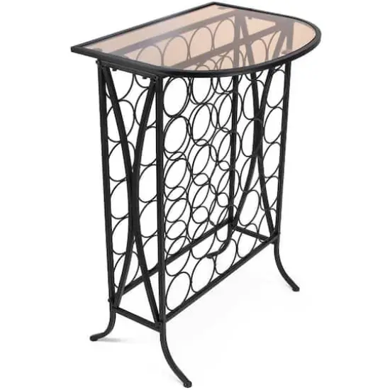 Sorbus 30-Bottle Metal Wine Stand with Glass Top {1}