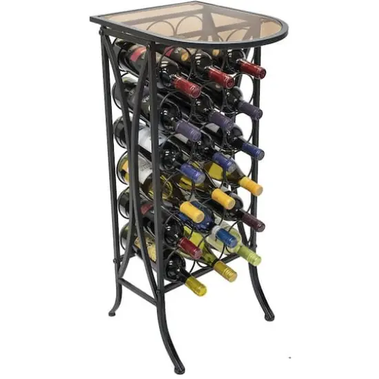 Sorbus 18-Bottle Metal Wine Stand with Glass Top {1}