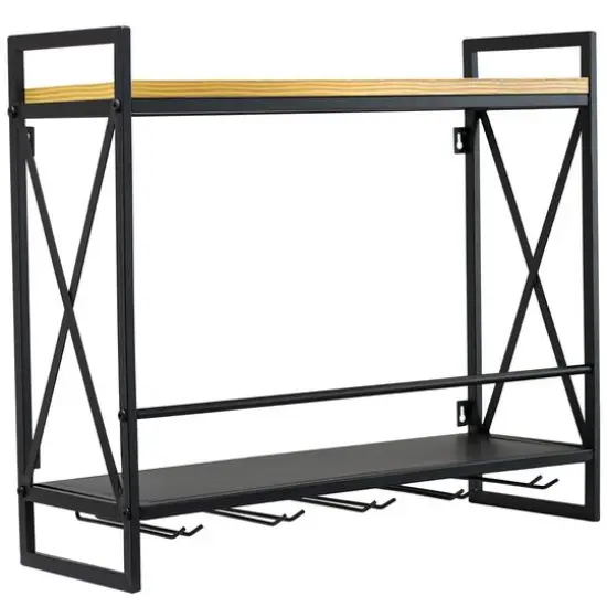 Sorbus Industrial Wall-Mounted 2-Tier Wine Shelf & Stemware Rack {1}