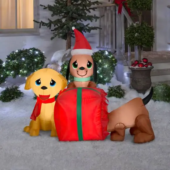 4ft. Airblown&reg; Inflatable Present Puppies Scene {3}